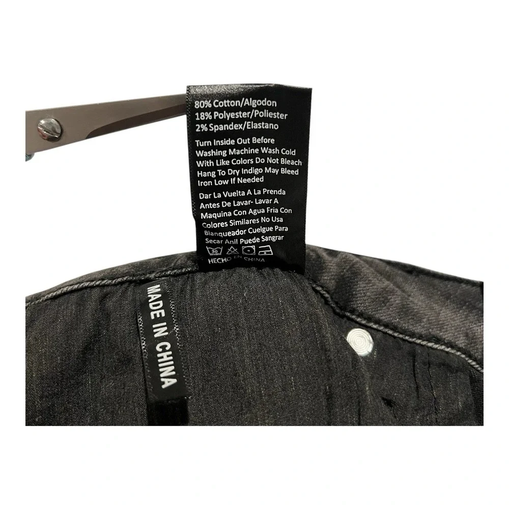 NWT Risen Womens 1XL Flare Jeans Black Acid Wash High Rise Raw Hem Stretch Denim